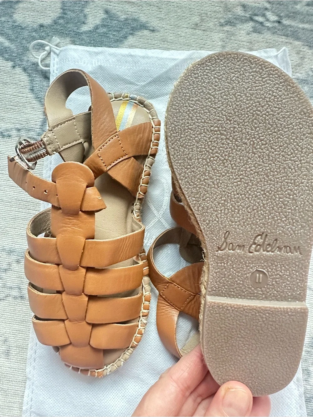 Sam Edelman Kids Leather Espadrille Fisherman Sandals Tan size 11